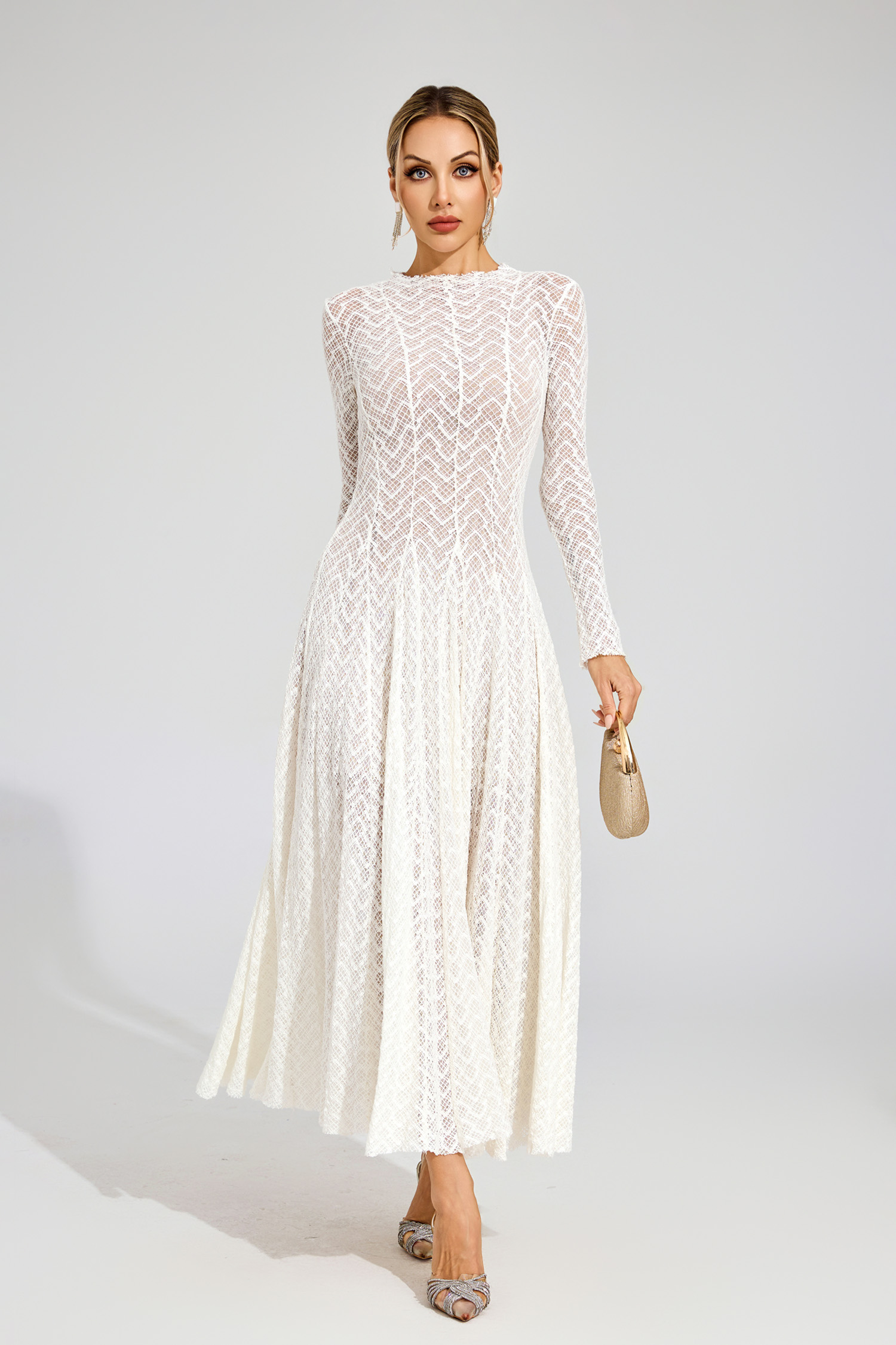 Page White Lace Long Sleeve Dress