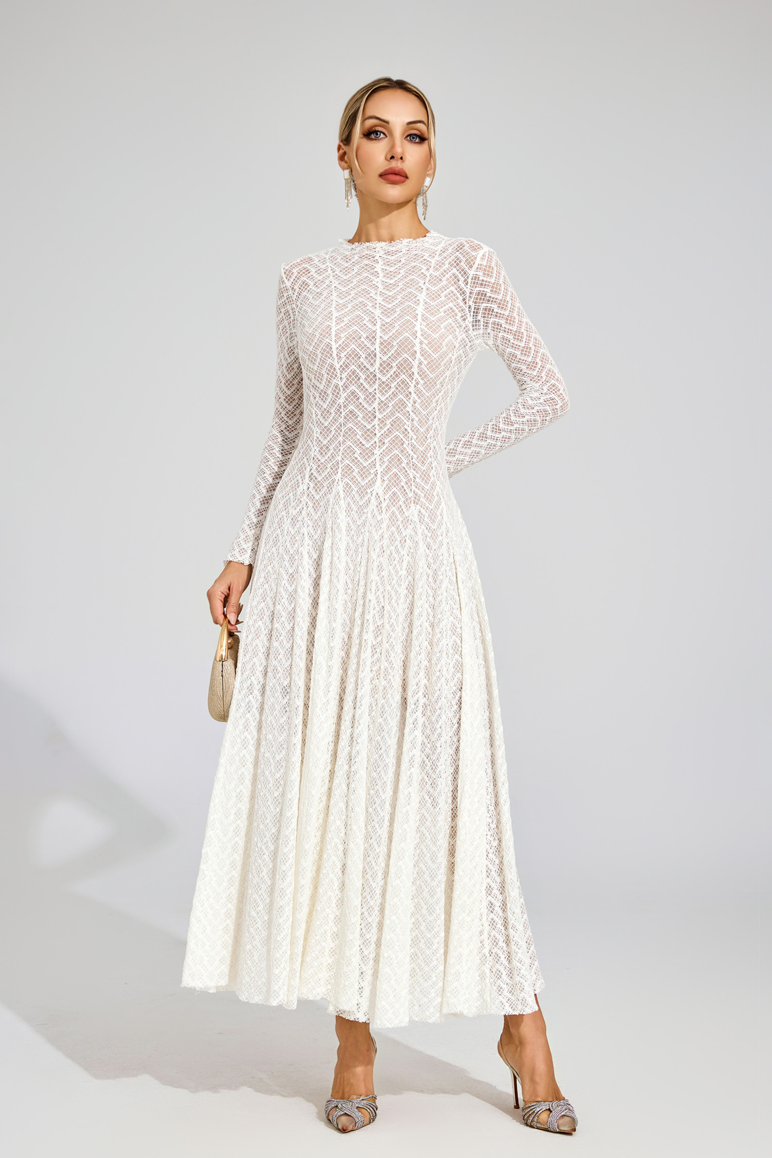Page White Lace Long Sleeve Dress