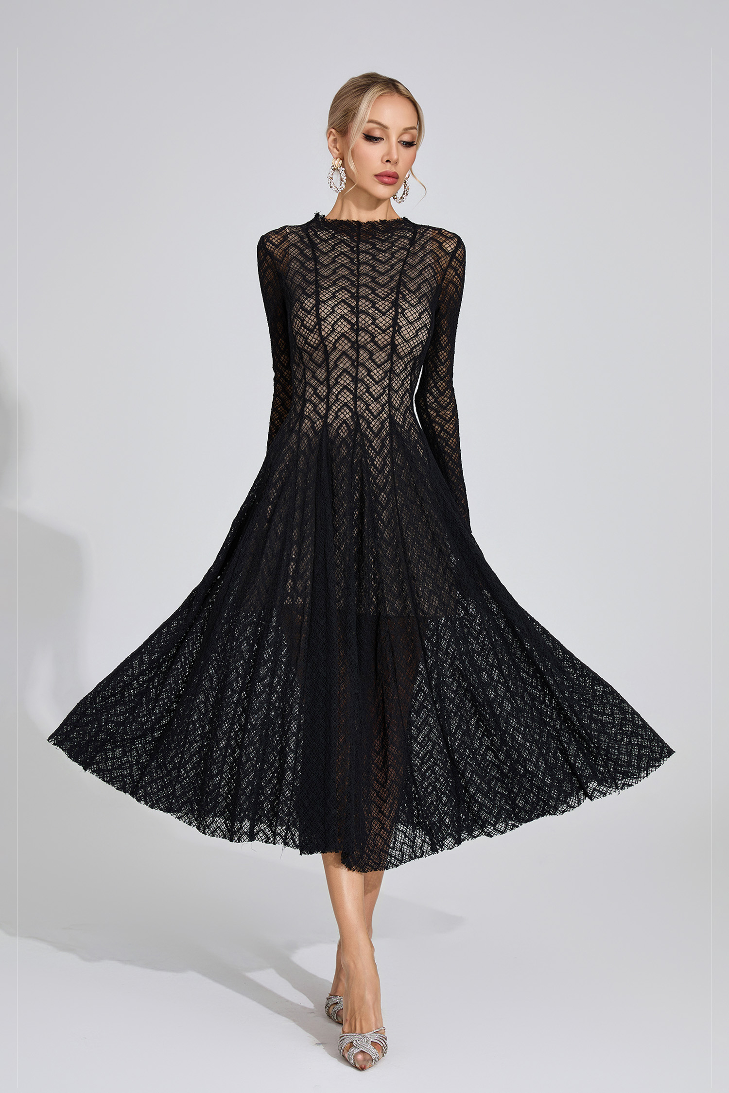 Page Black Lace Long Sleeve Dress
