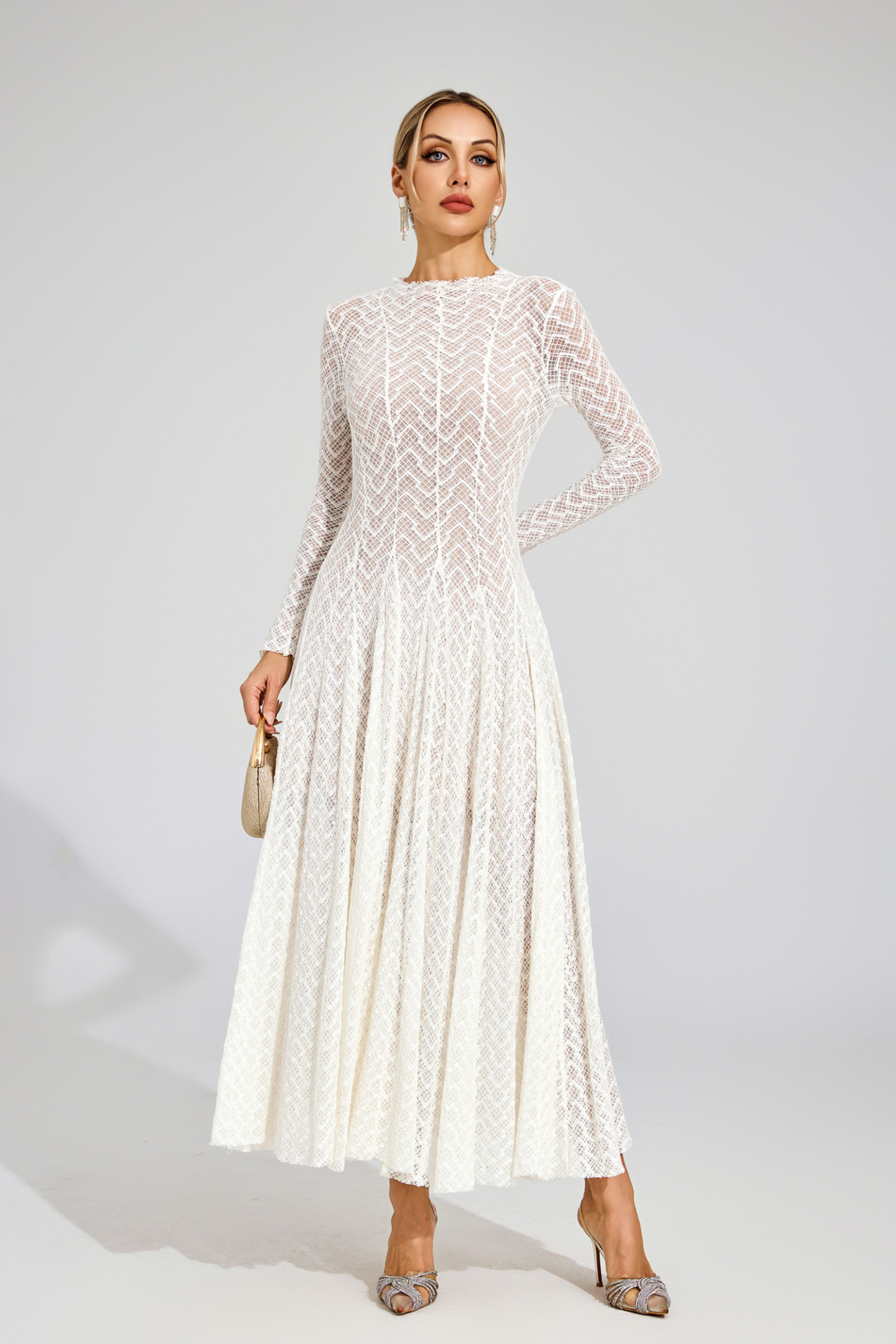 Page White Lace Long Sleeve Dress
