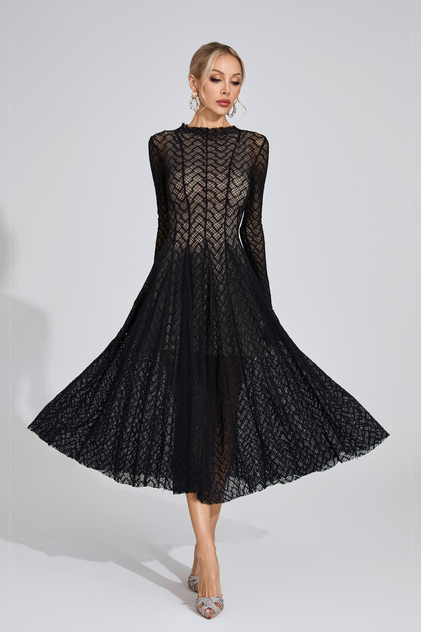 Page Black Lace Long Sleeve Dress