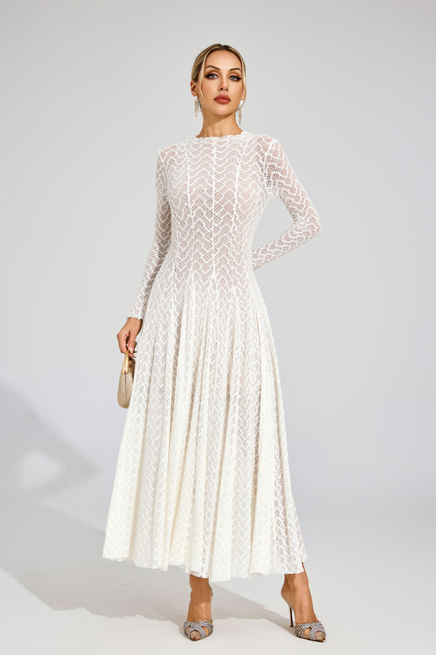 Page White Lace Long Sleeve Dress