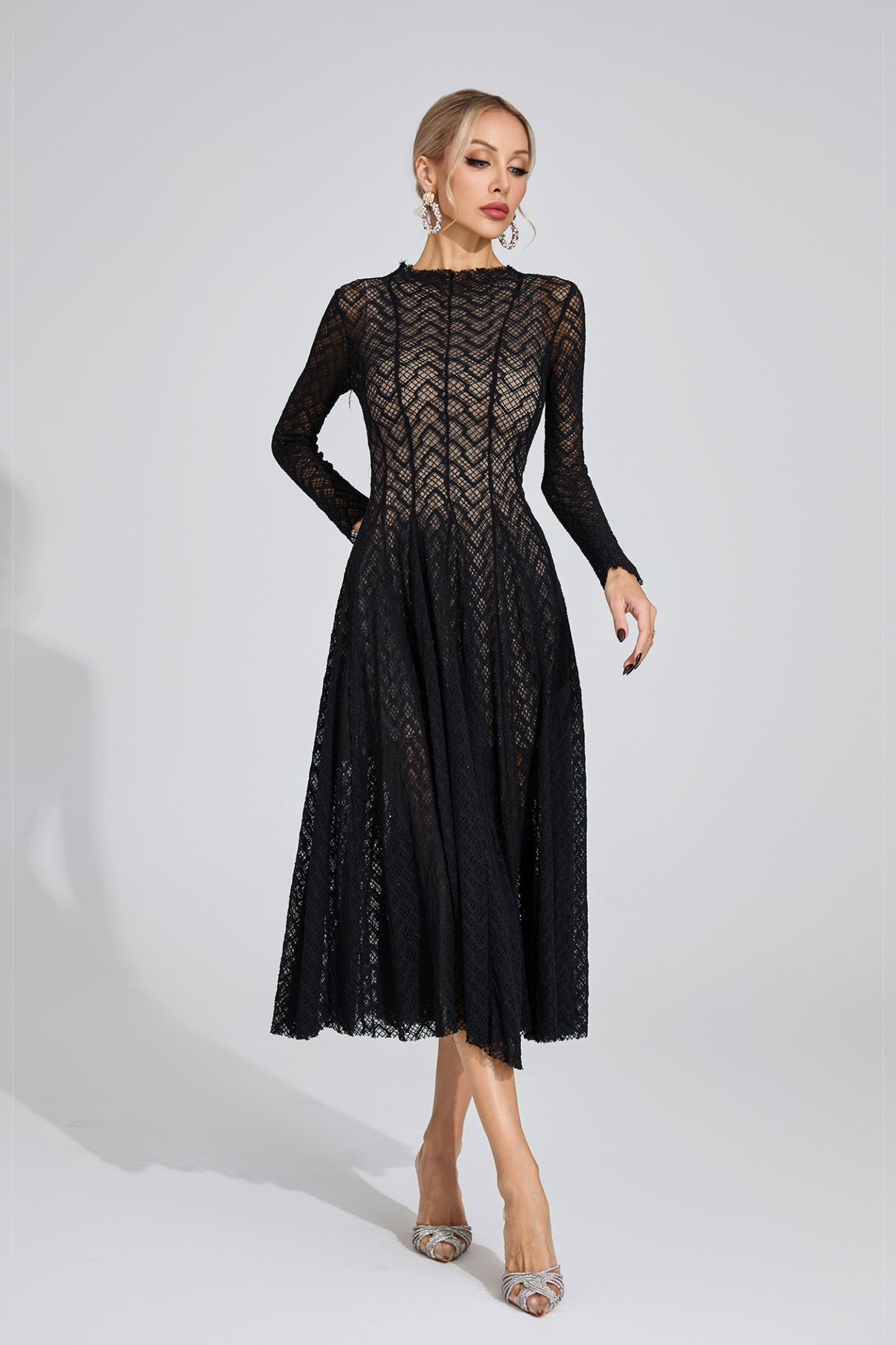 Page Black Lace Long Sleeve Dress