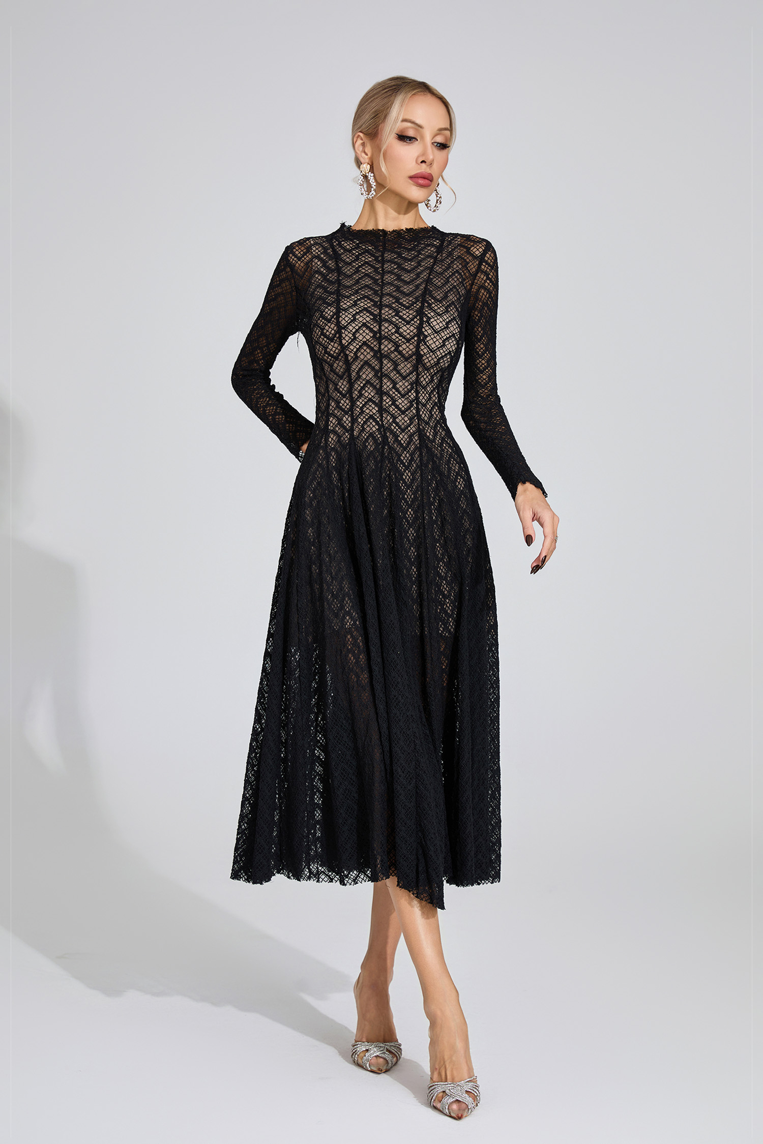 Page Black Lace Long Sleeve Dress