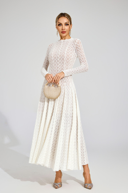 Page White Lace Long Sleeve Dress