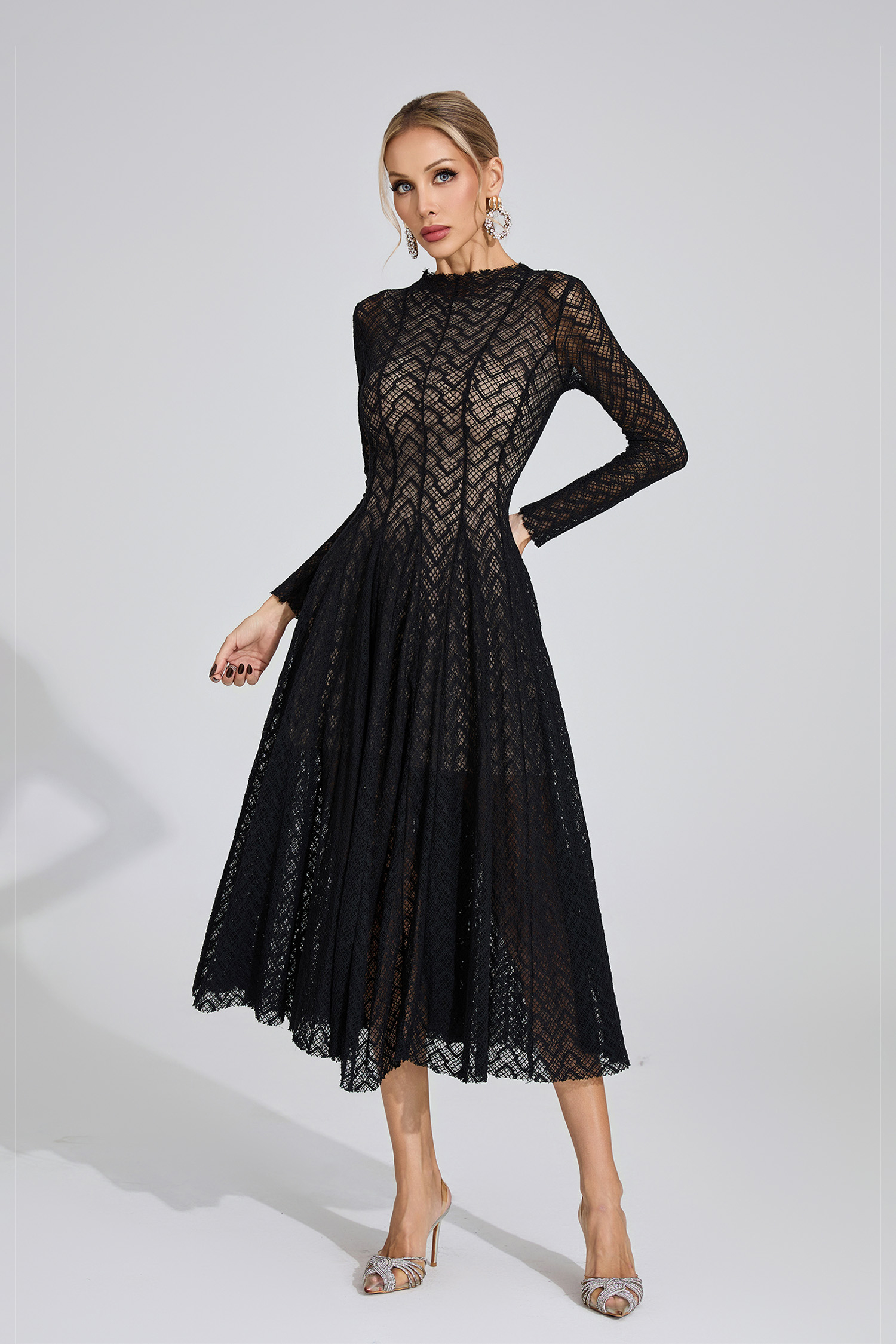 Page Black Lace Long Sleeve Dress