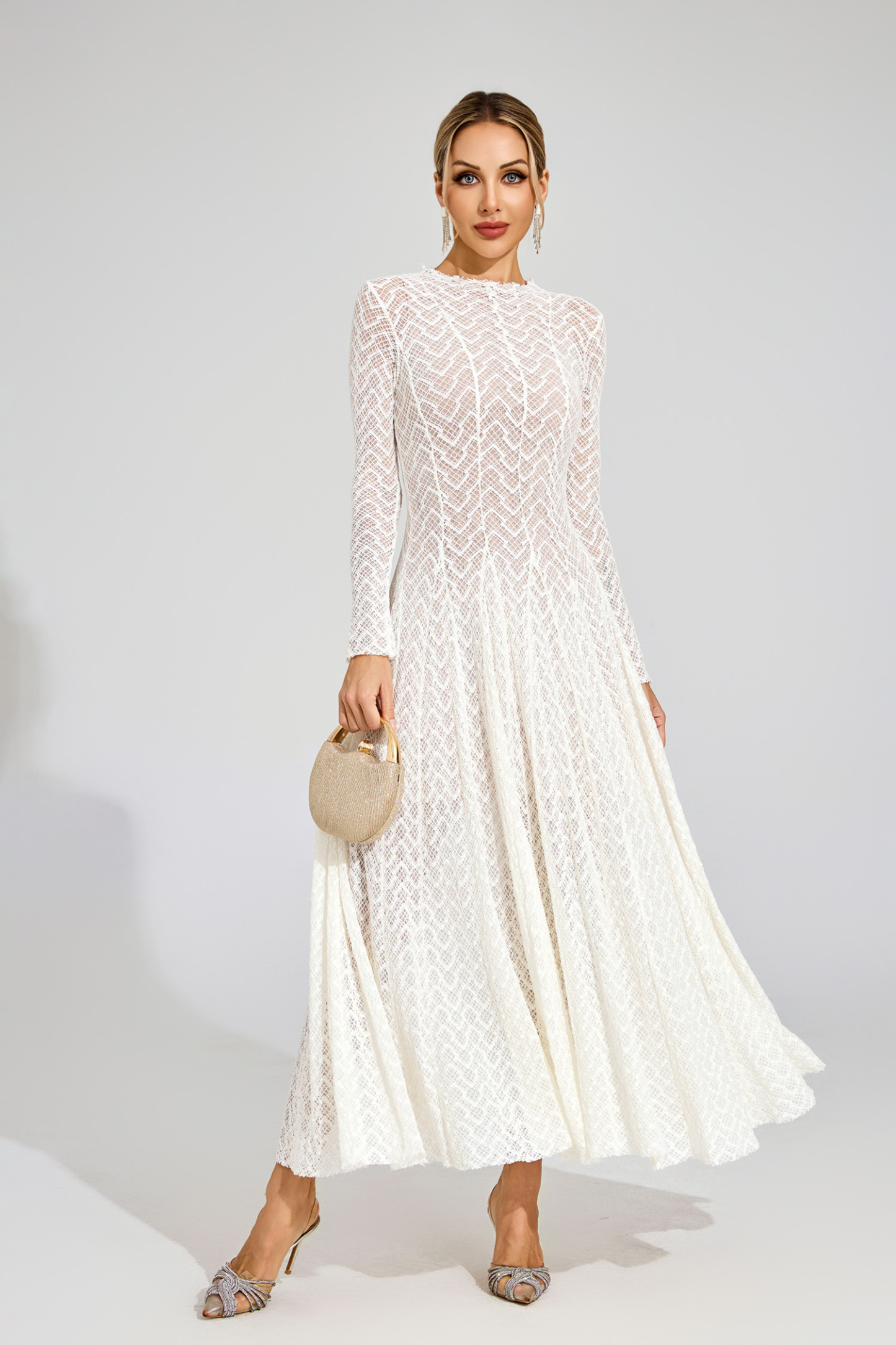 Page White Lace Long Sleeve Dress