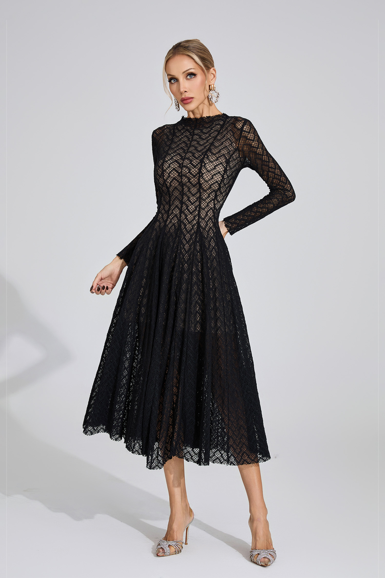 Page Black Lace Long Sleeve Dress
