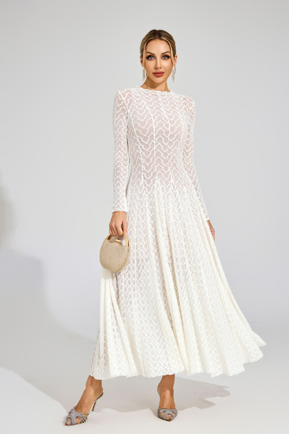 Page White Lace Long Sleeve Dress