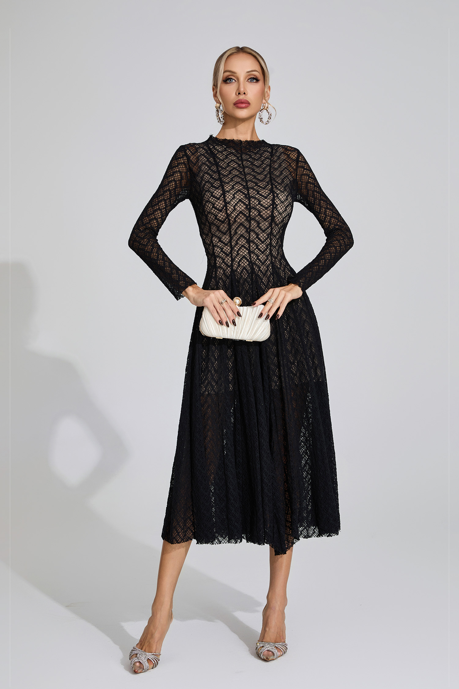 Page Black Lace Long Sleeve Dress