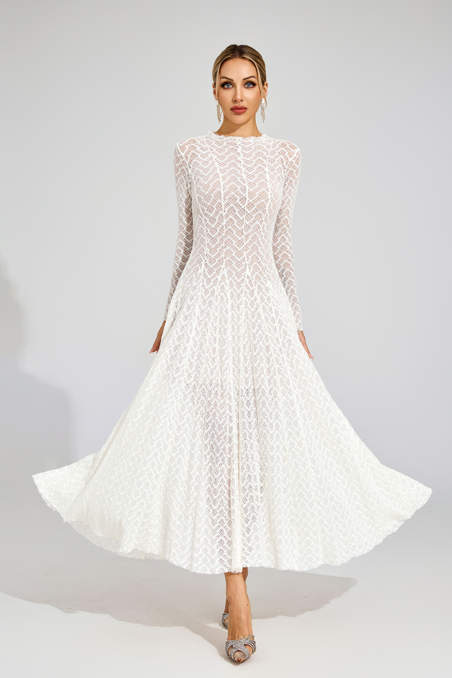Page White Lace Long Sleeve Dress
