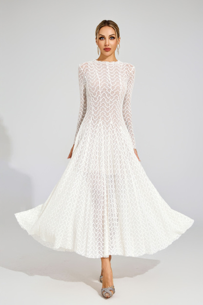 Page White Lace Long Sleeve Dress