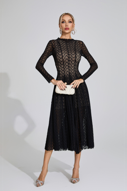 Page Black Lace Long Sleeve Dress
