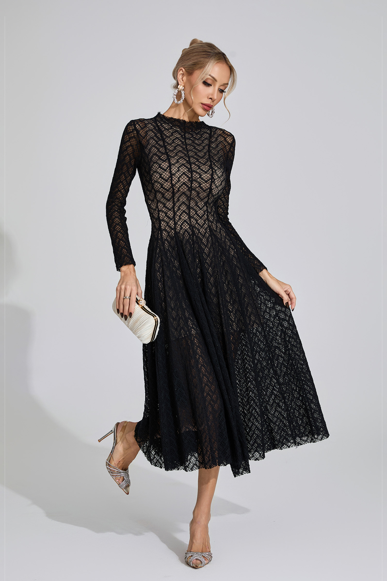 Page Black Lace Long Sleeve Dress