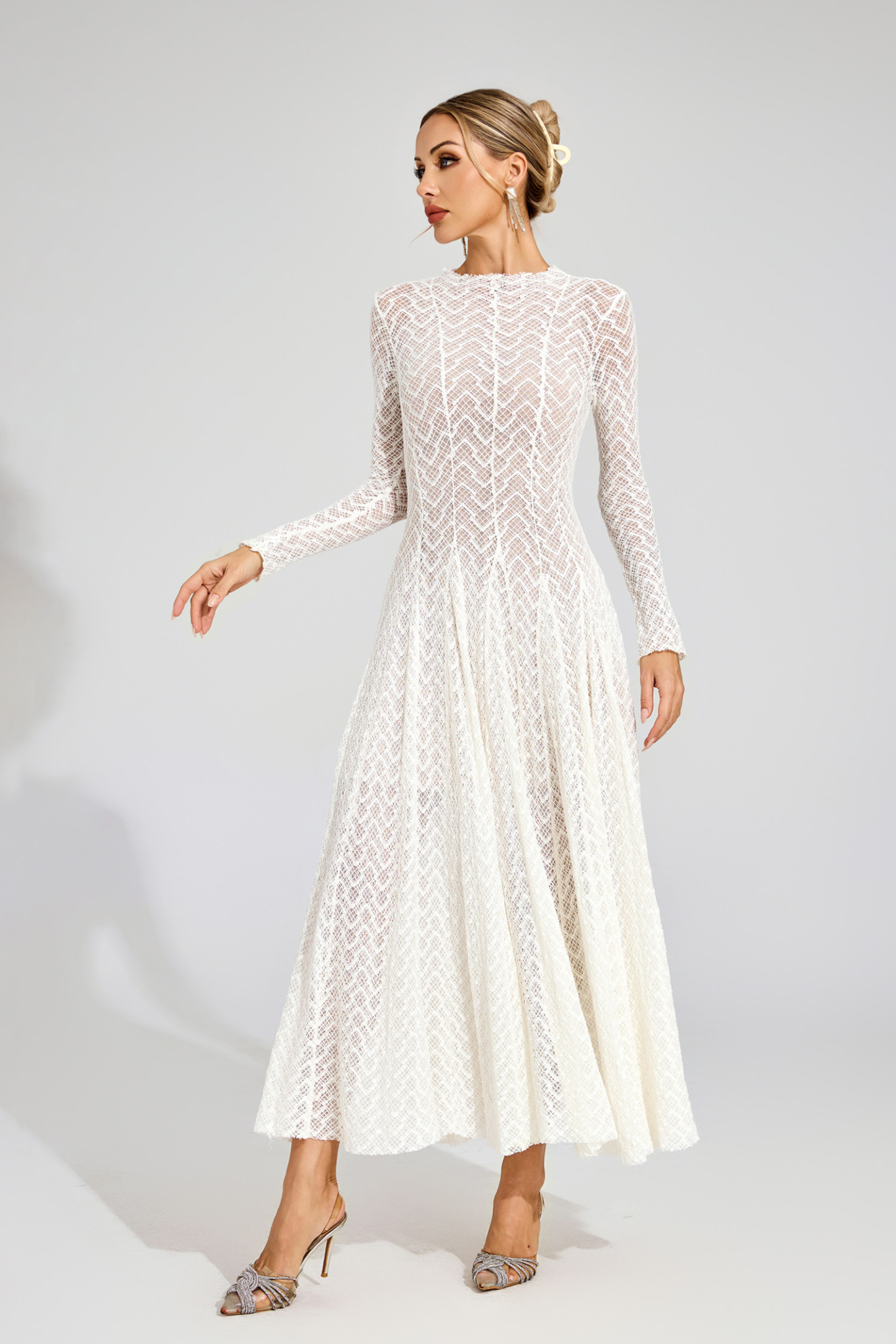 Page White Lace Long Sleeve Dress