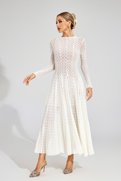 Page White Lace Long Sleeve Dress