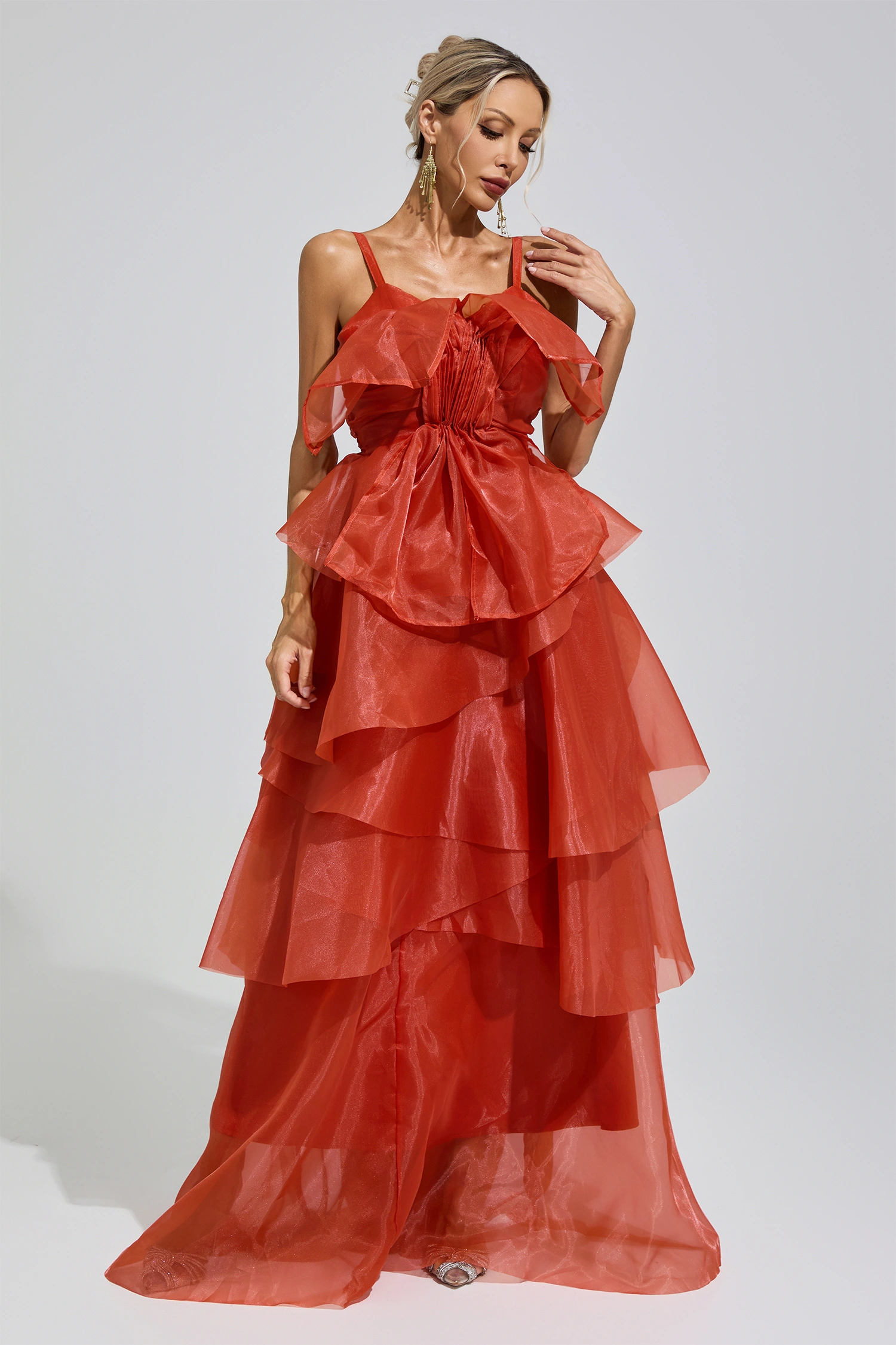 Gentileschi Red Halter Ruffle Dress