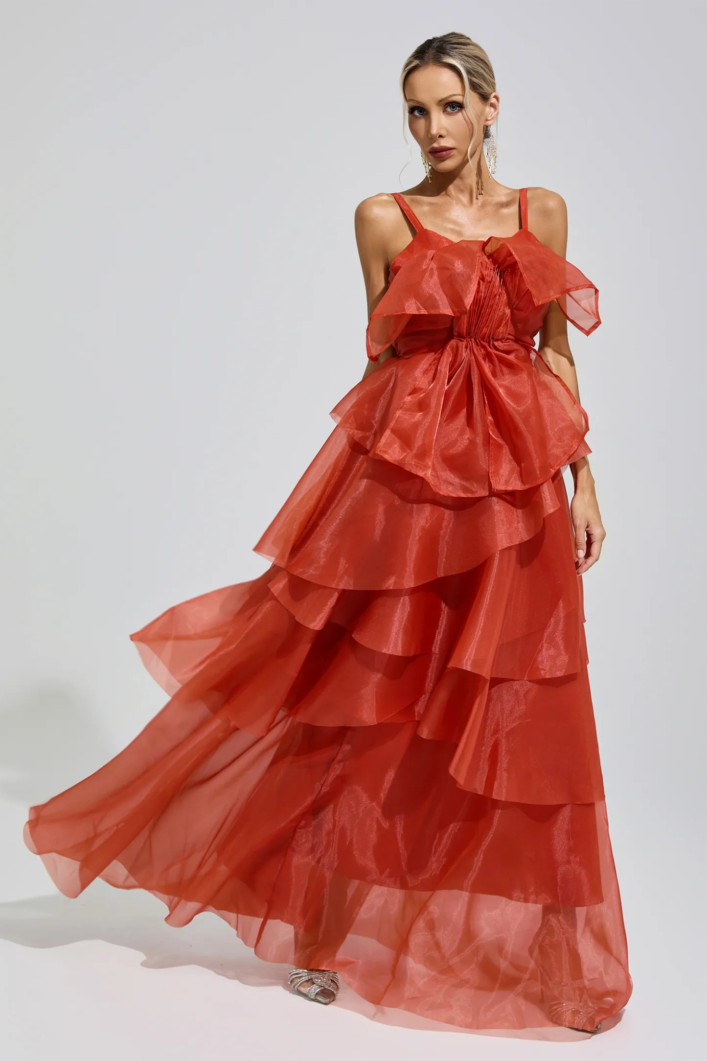 Gentileschi Red Halter Ruffle Dress
