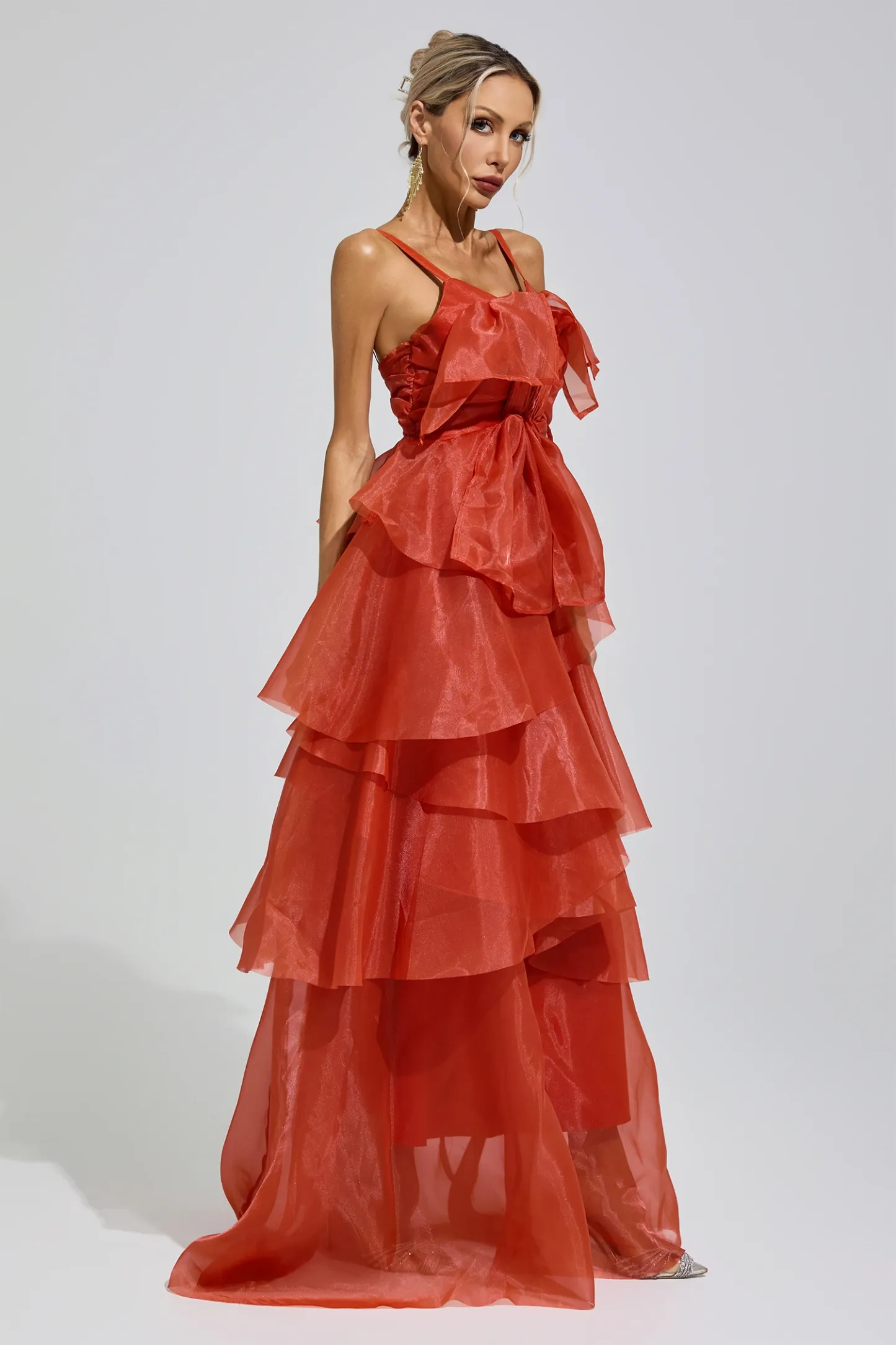 Gentileschi Red Halter Ruffle Dress
