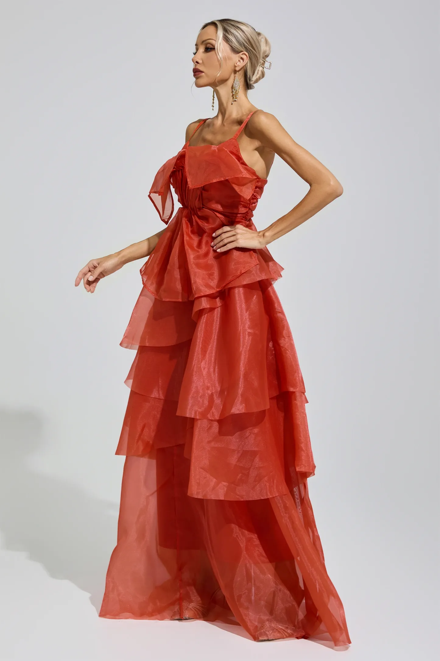 Gentileschi Red Halter Ruffle Dress