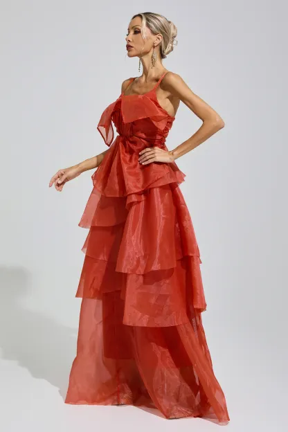 Gentileschi Red Halter Ruffle Dress