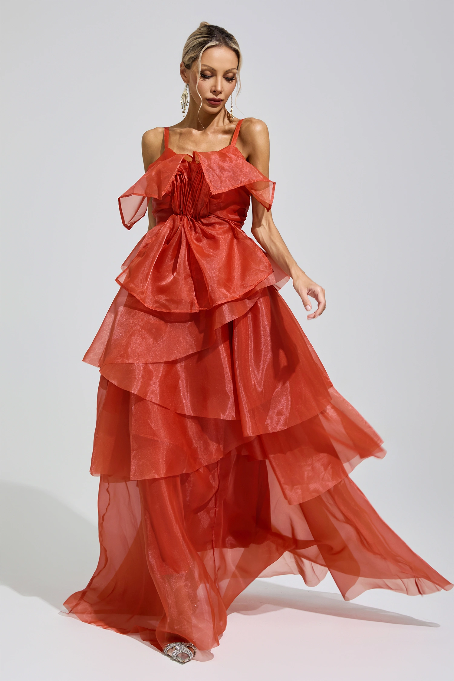 Gentileschi Red Halter Ruffle Dress