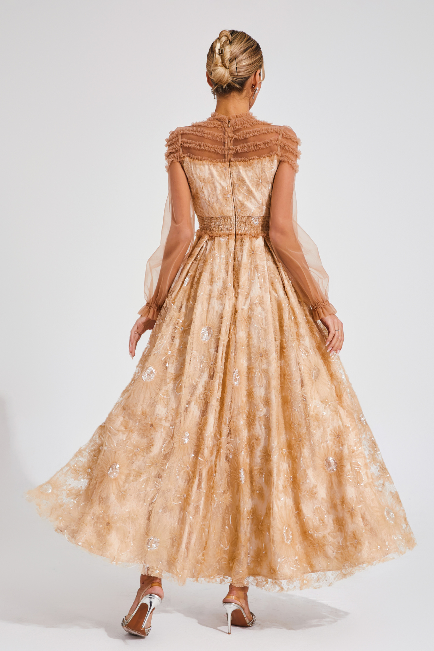 Bard Orange Lace Sequins Maxi Dress