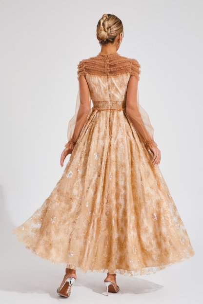 Bard Orange Lace Sequins Maxi Dress