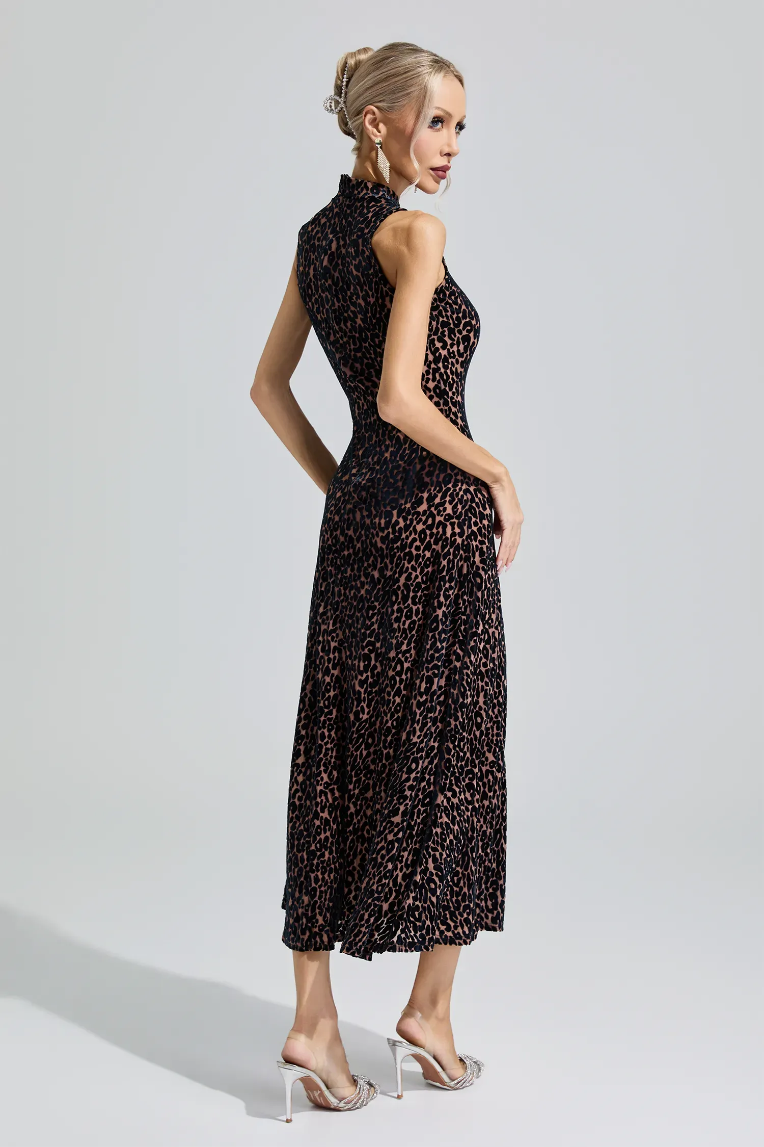 Chloris Black Leopard Print Sleeveless Dress
