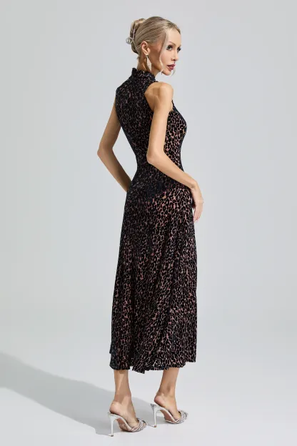 Chloris Black Leopard Print Sleeveless Dress