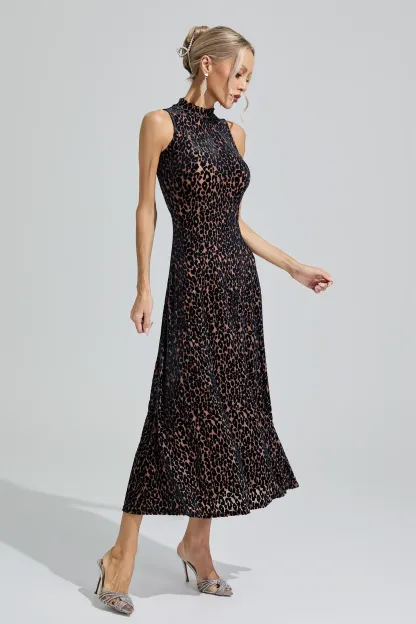 Chloris Black Leopard Print Sleeveless Dress