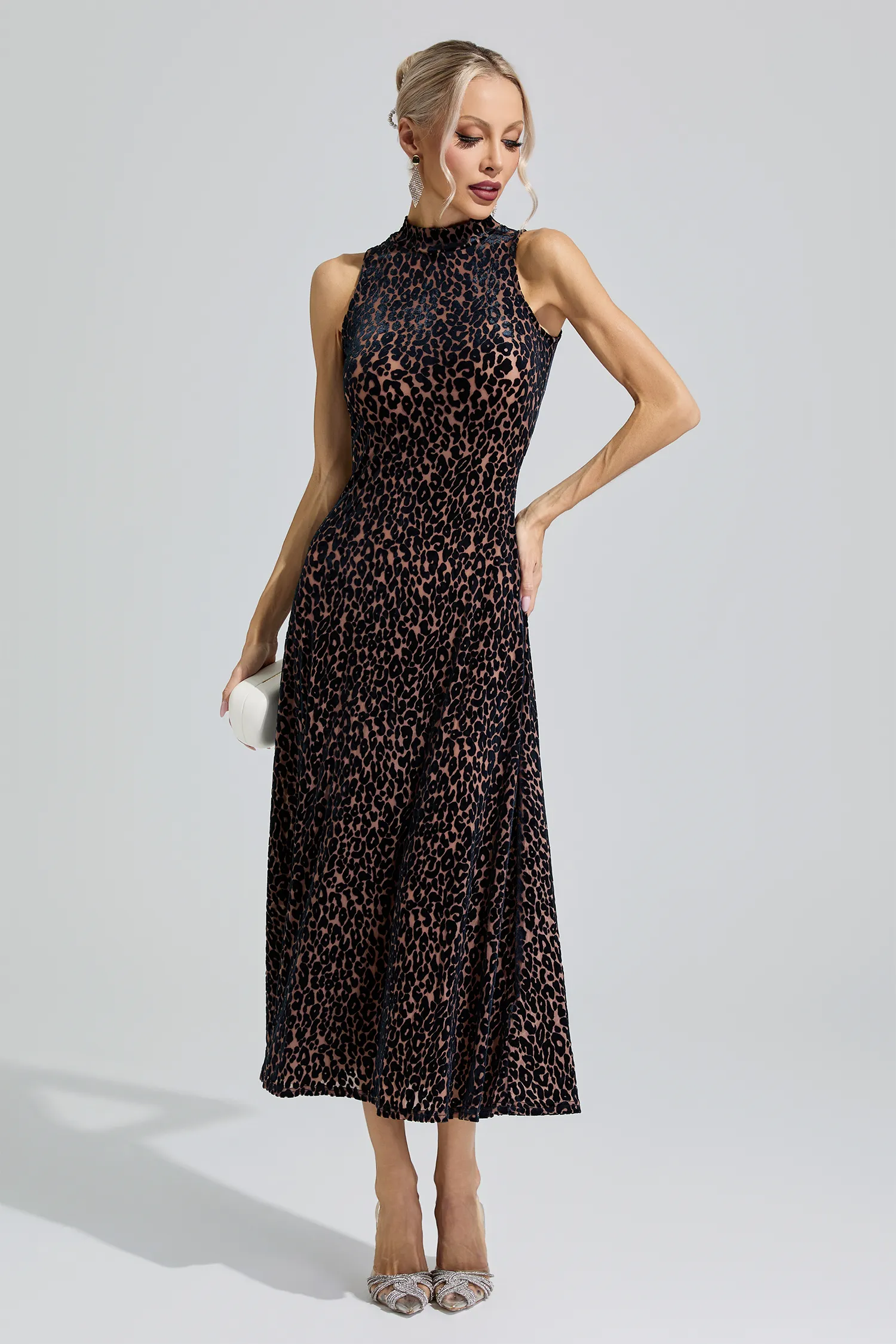 Chloris Black Leopard Print Sleeveless Dress