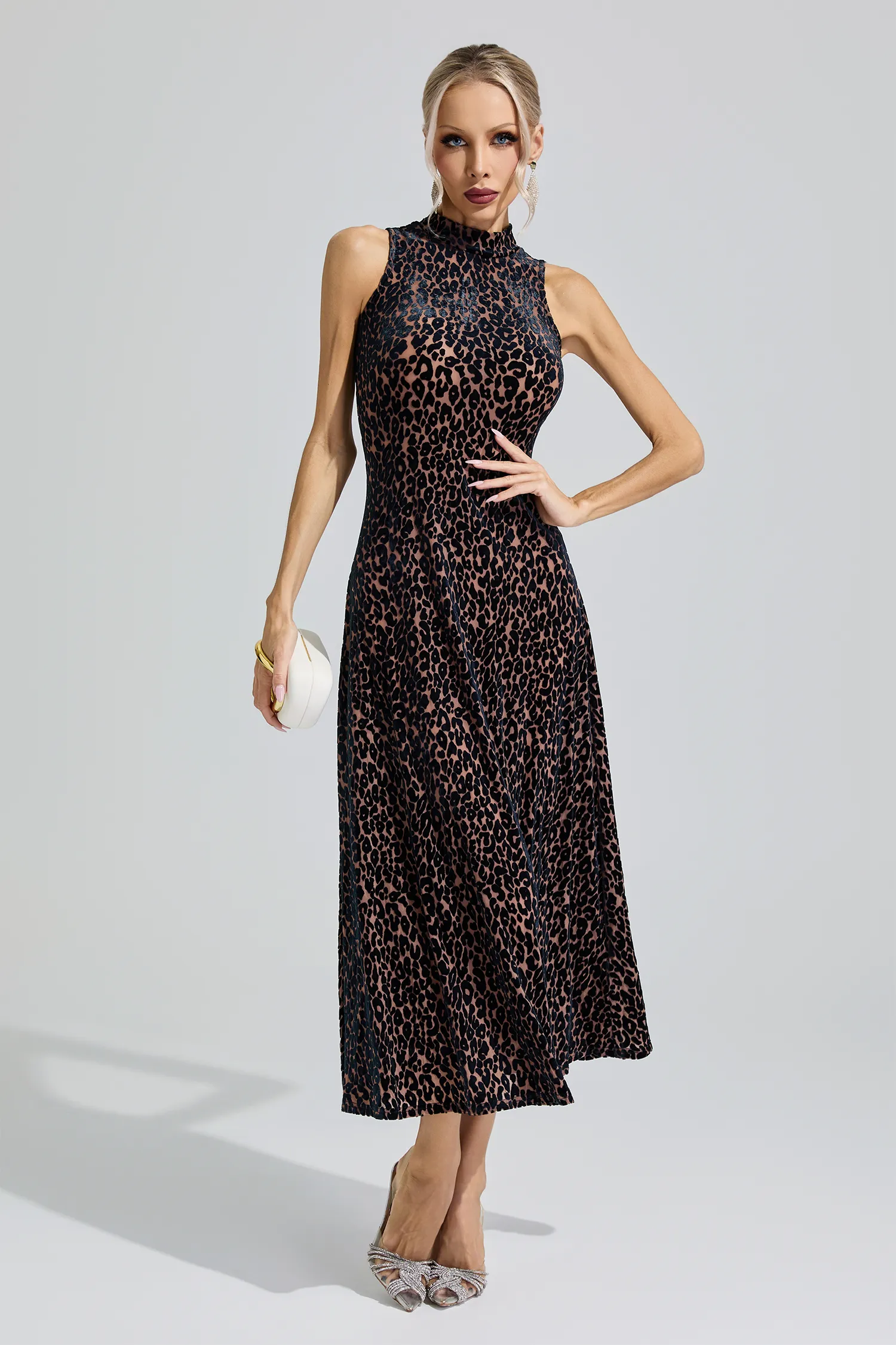 Chloris Black Leopard Print Sleeveless Dress