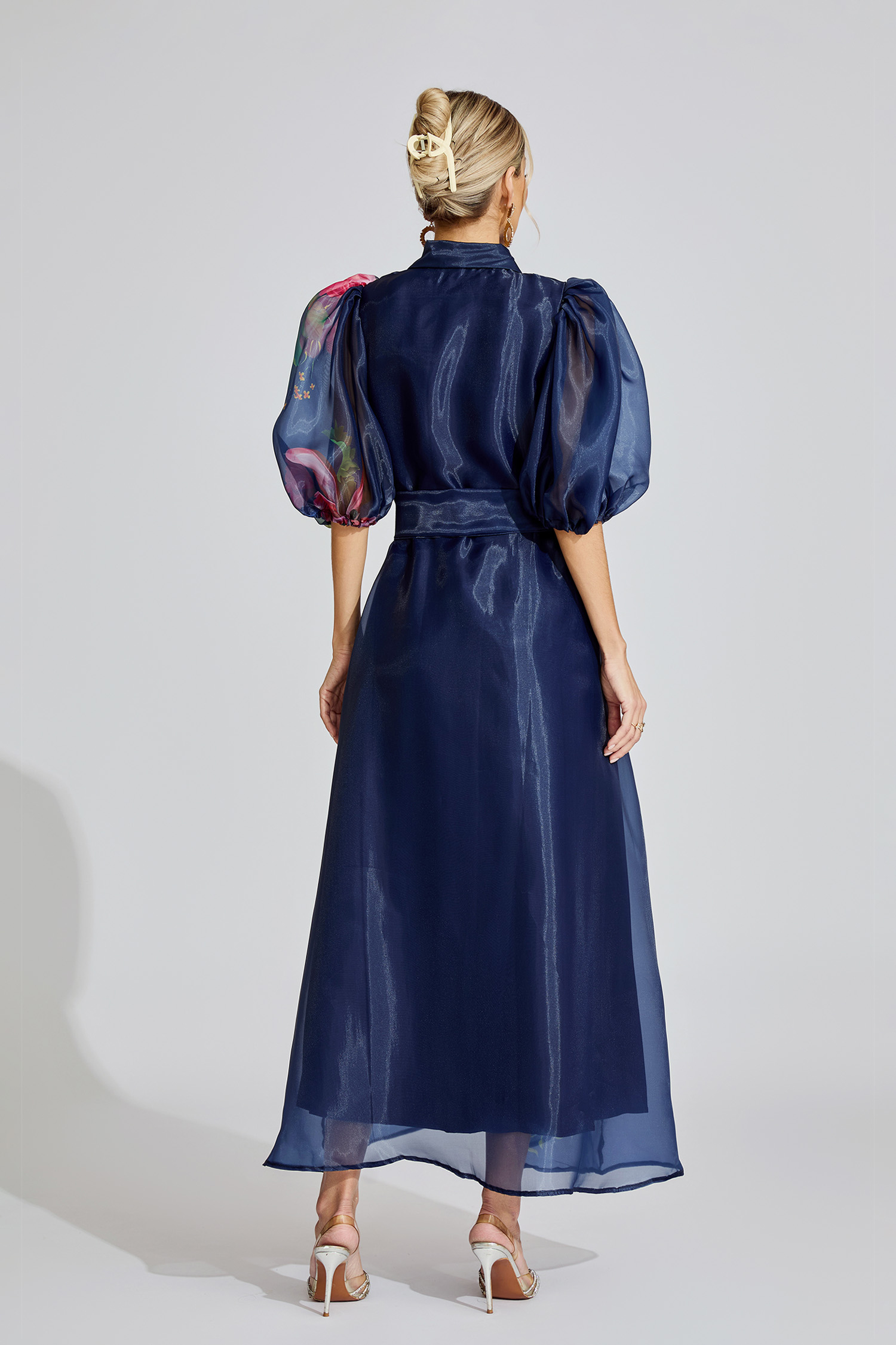  Lane Blue French 3D Floral Maxi Dress
