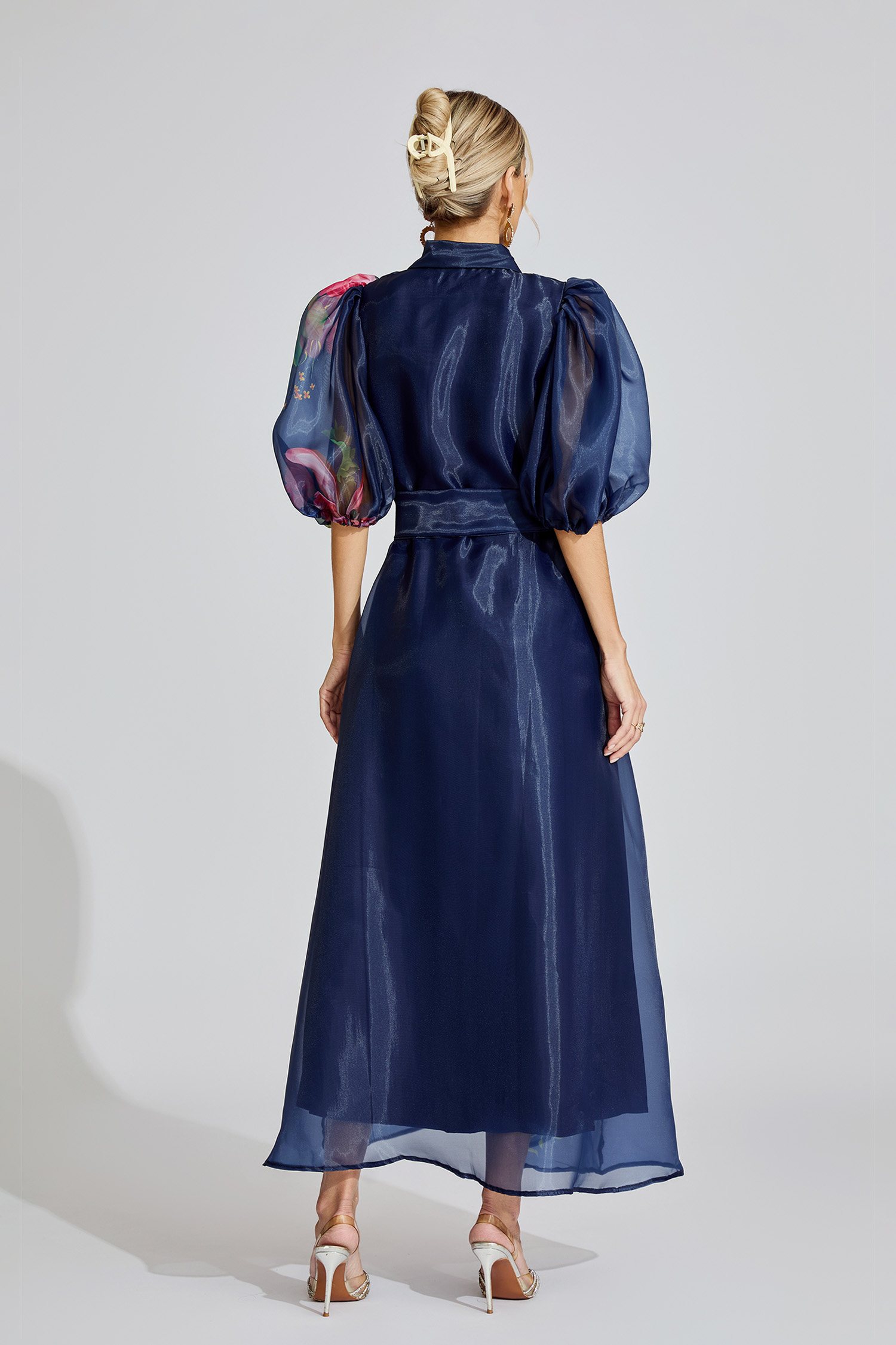  Lane Blue French 3D Floral Maxi Dress