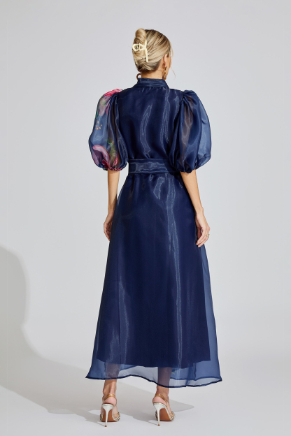  Lane Blue French 3D Floral Maxi Dress