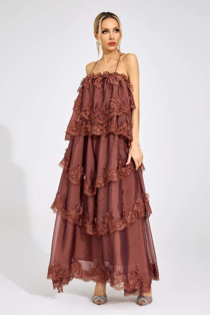 Edge Russet Lace Maxi Dress