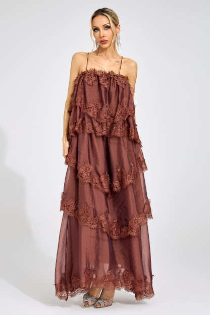 Edge Russet Lace Maxi Dress