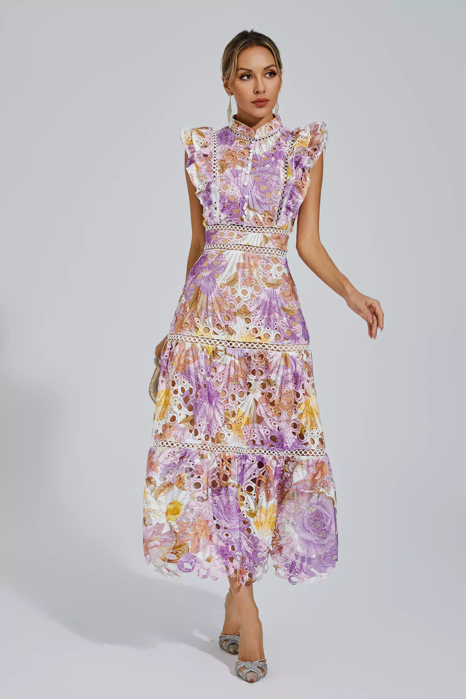 Pansy Purple  Hollow Sleeveless Midi Dress