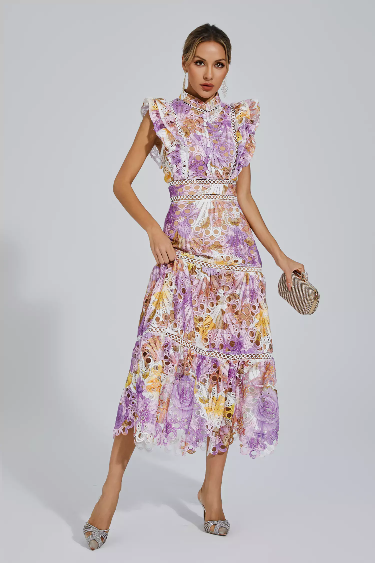 Pansy Purple  Hollow Sleeveless Midi Dress