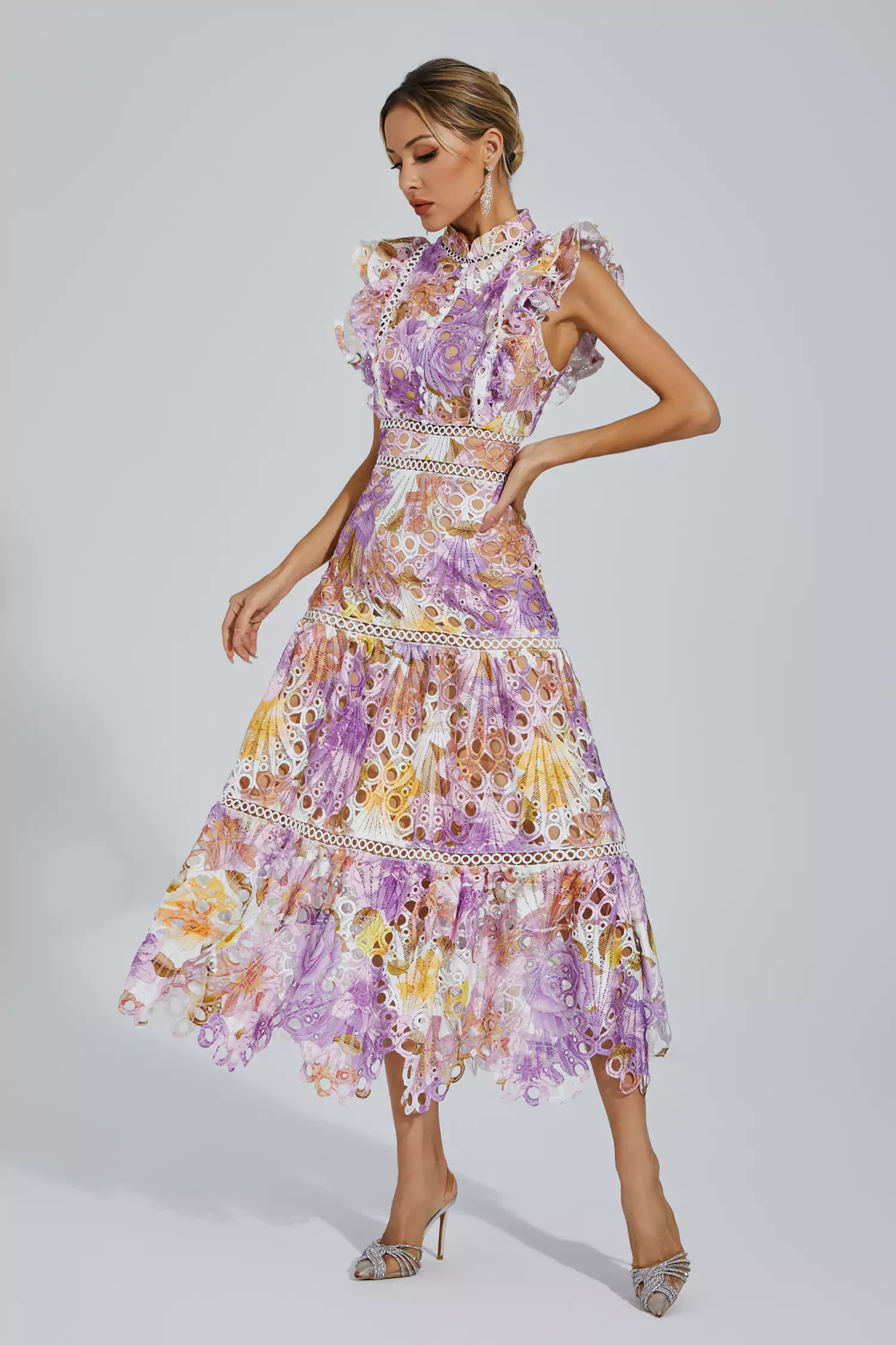 Pansy Purple  Hollow Sleeveless Midi Dress