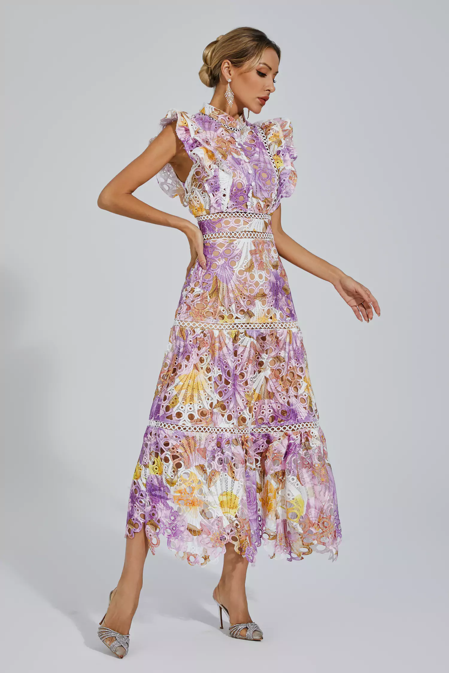 Pansy Purple  Hollow Sleeveless Midi Dress