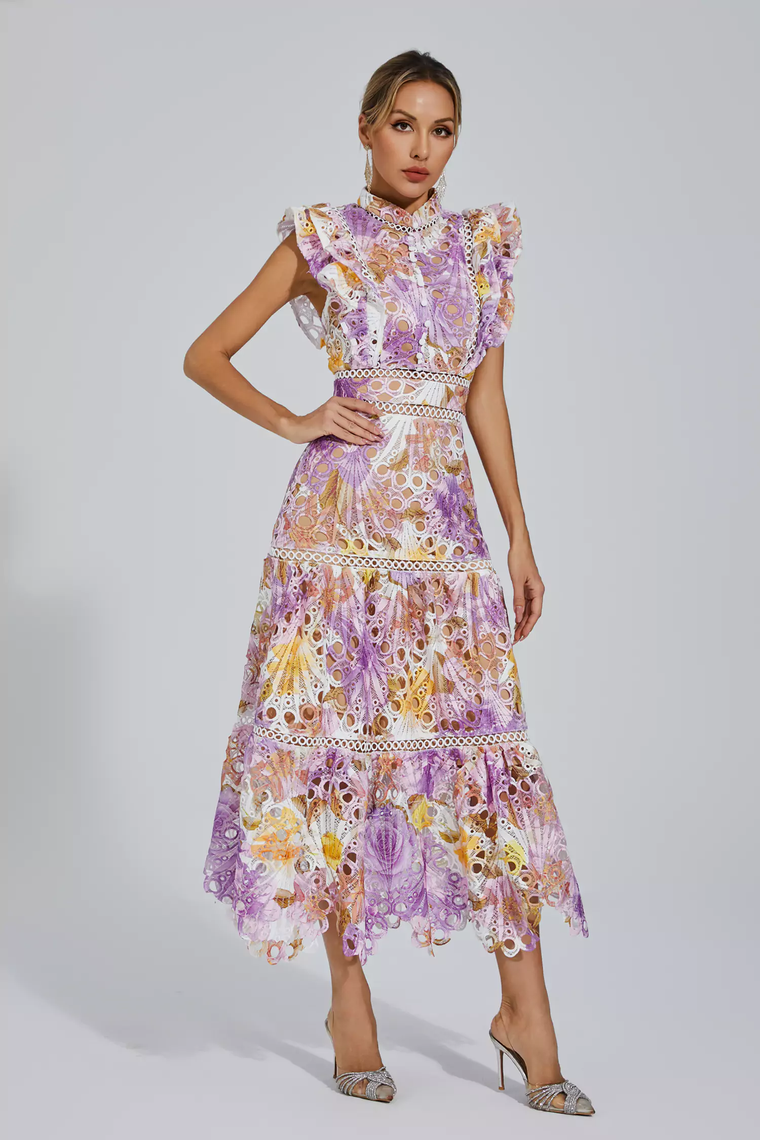 Pansy Purple  Hollow Sleeveless Midi Dress