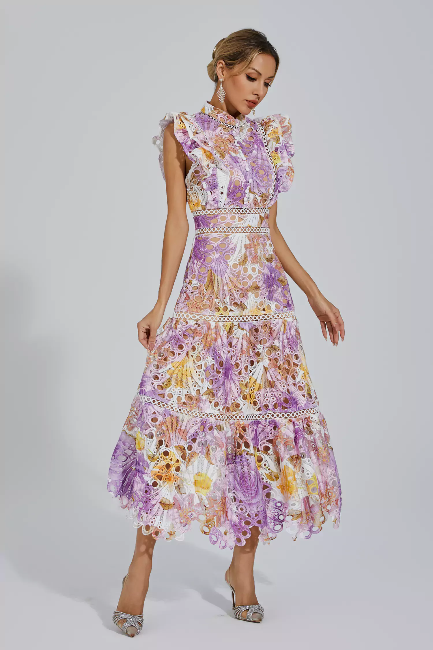 Pansy Purple  Hollow Sleeveless Midi Dress
