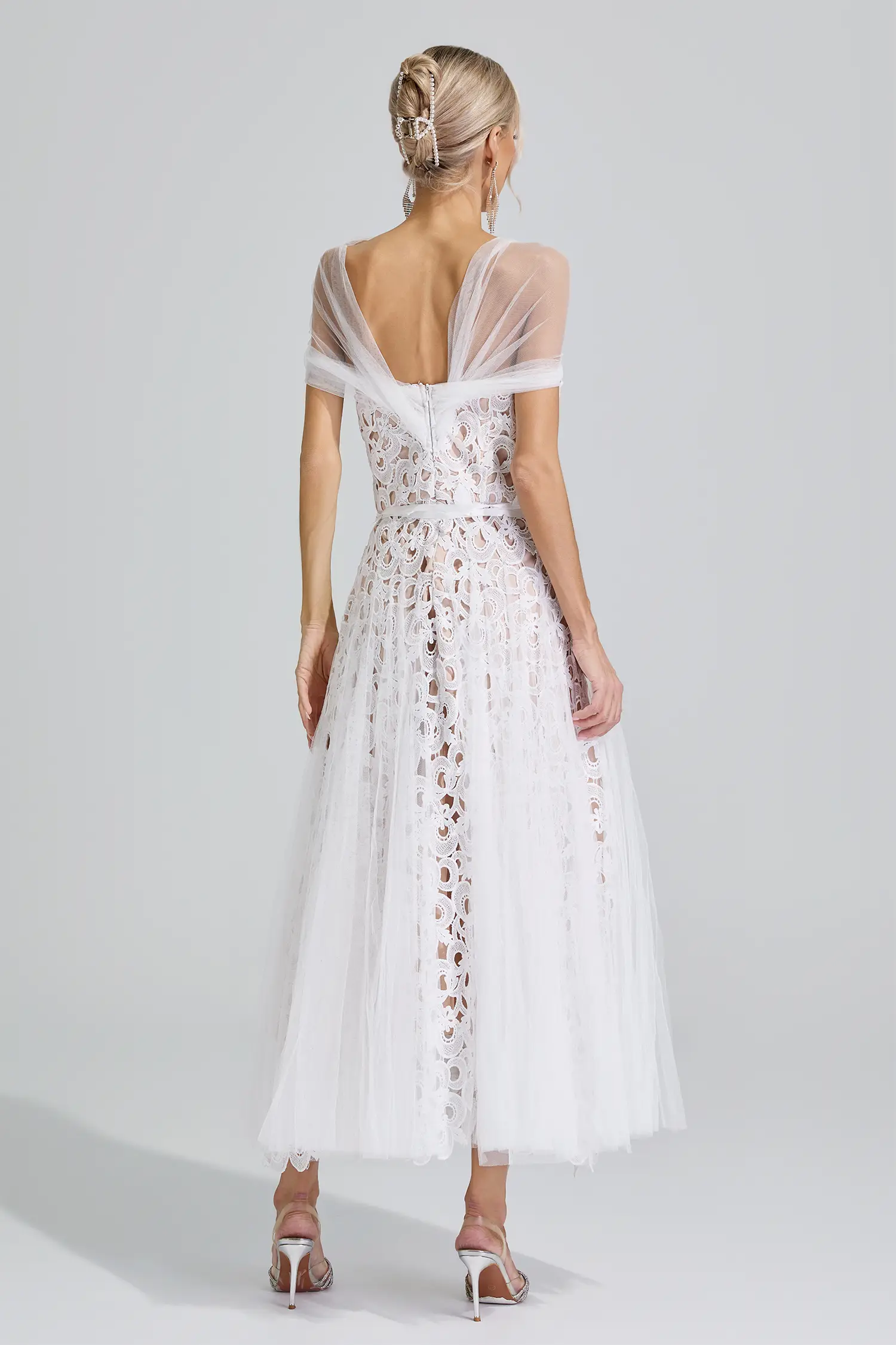 Sekhmet White Lace Mesh Fairy Midi Dress