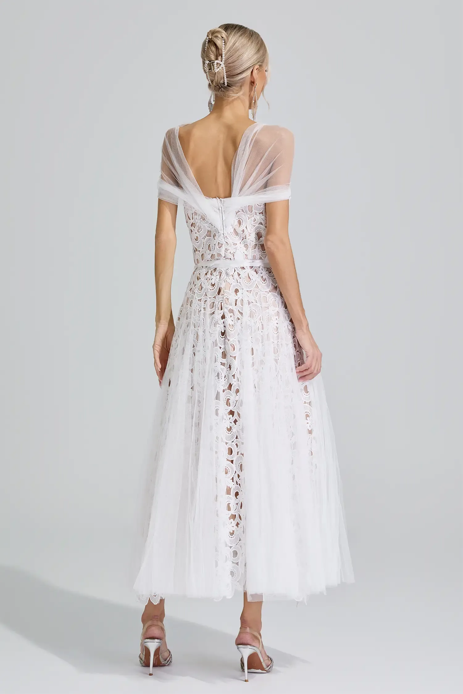 Sekhmet White Lace Mesh Fairy Midi Dress