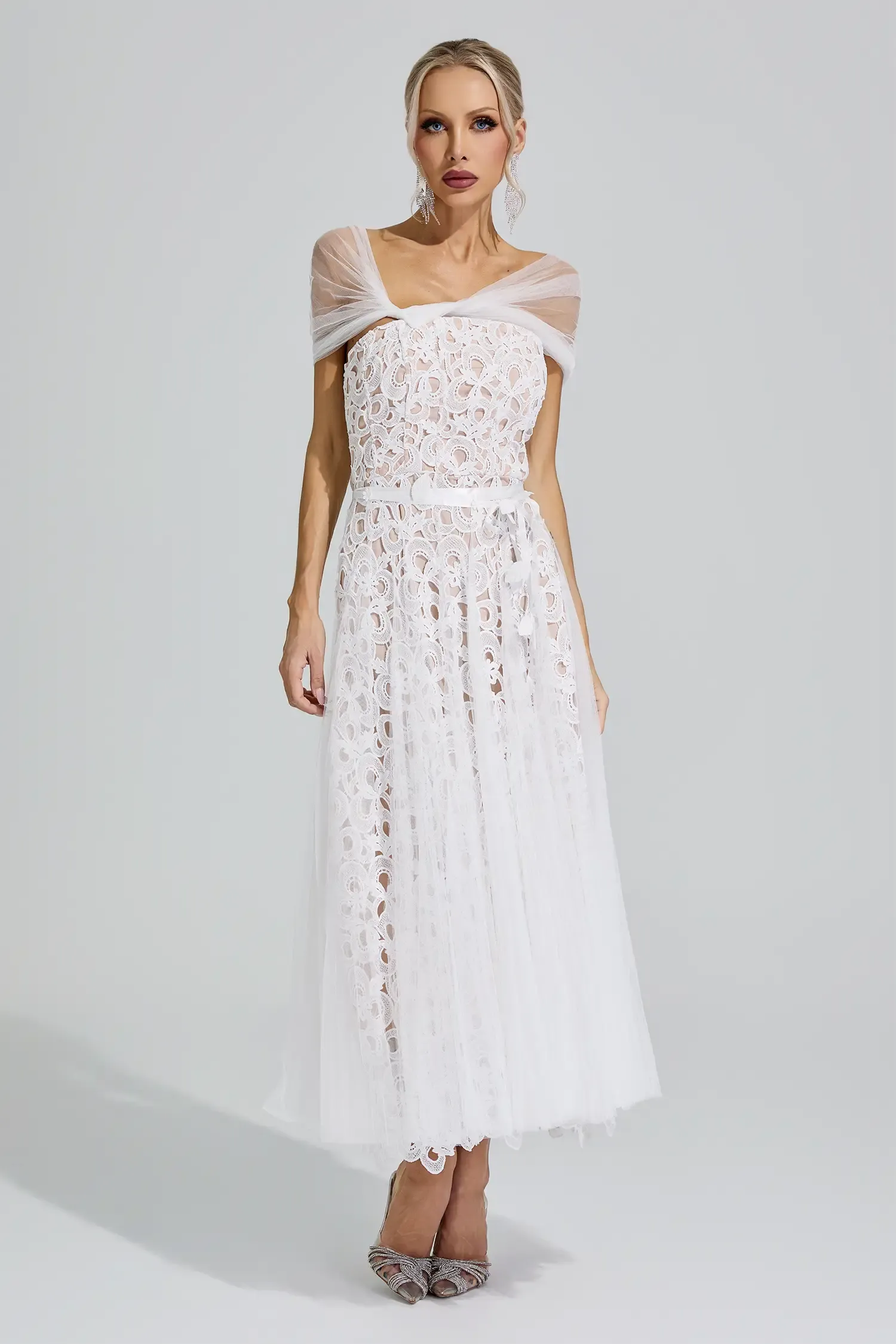 Sekhmet White Lace Mesh Fairy Midi Dress