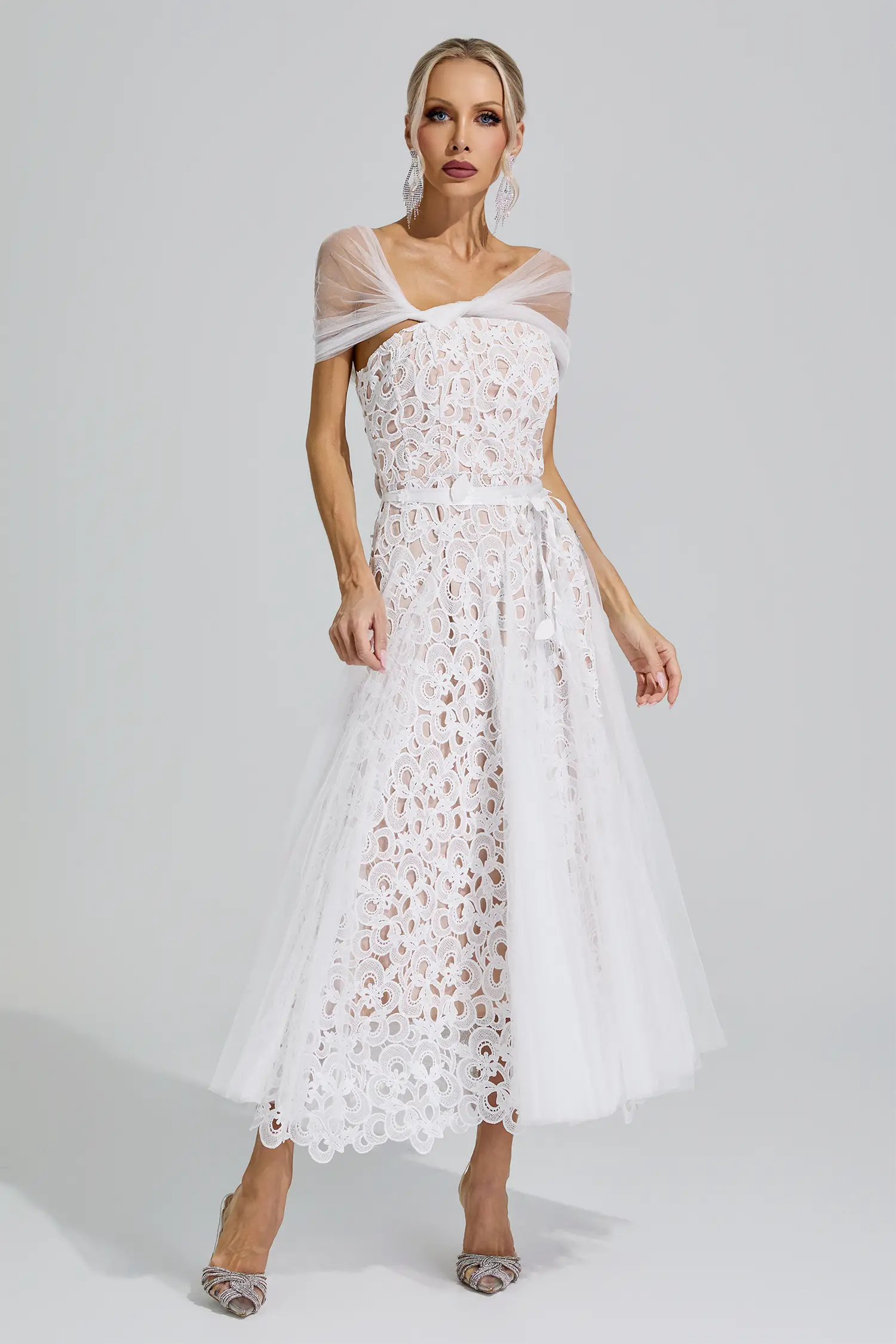 Sekhmet White Lace Mesh Fairy Midi Dress