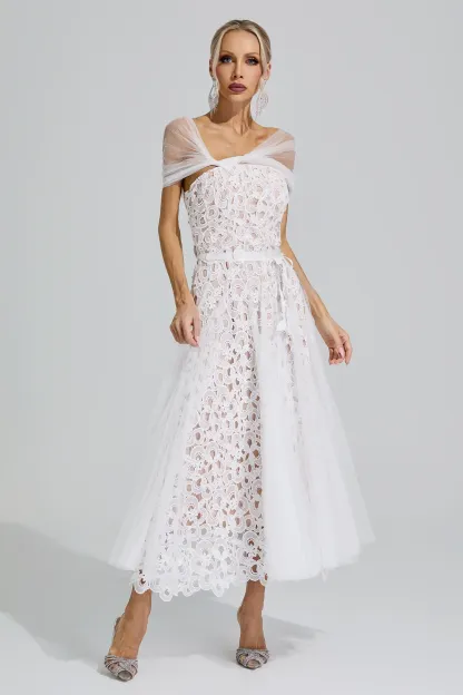 Sekhmet White Lace Mesh Fairy Midi Dress
