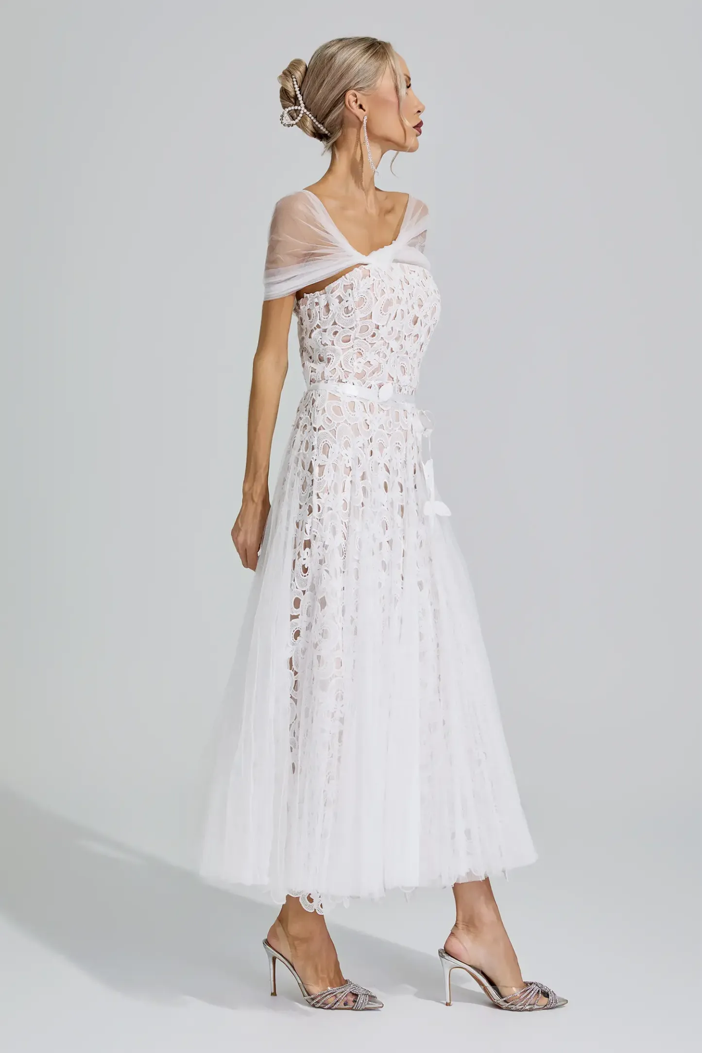 Sekhmet White Lace Mesh Fairy Midi Dress